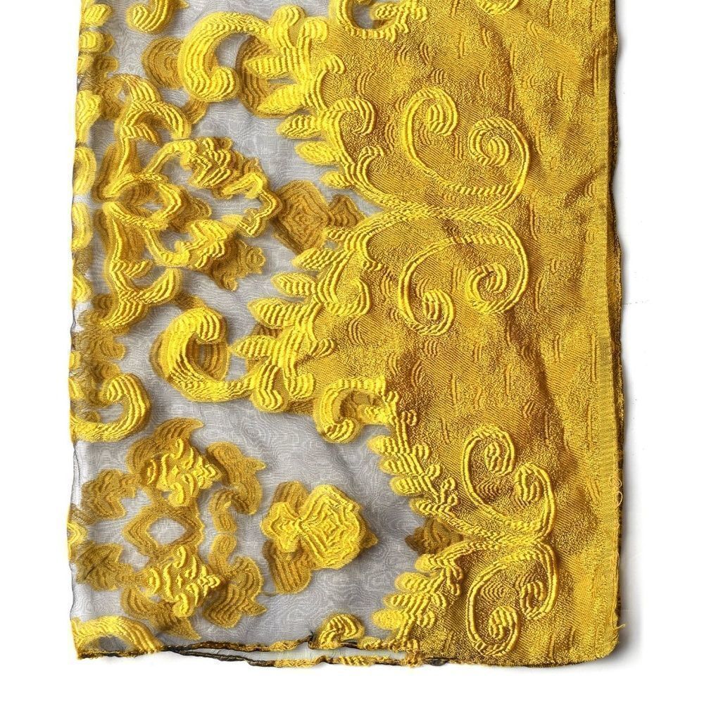 Scarf Embroidered Pattern Polyester Yellow - Picture 4 of 5
